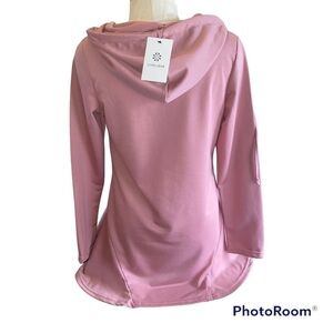 NWT Loveu Dear Handkerchief Long Sleeve Hooded V-Neck Tunic Pink Size Medium